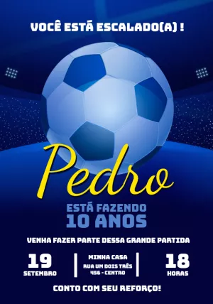 Convite de Aniversário Futebol com Bola para Editar Online