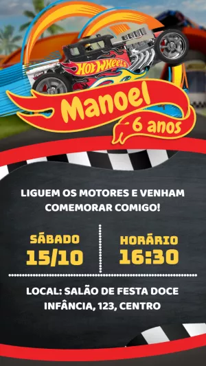 Convite de Aniversário Hot Wheels para Editar Online