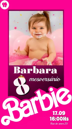 Convite Aniversário Barbie com Foto para Editar Online