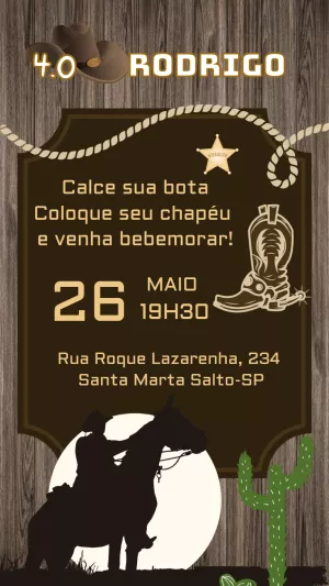 Convite de Aniversário Rodeio Country para Editar Online