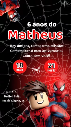 Convite Aniversário Homem Aranha Boneco para Editar Online