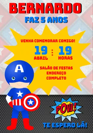 Convite Aniversário Capitão América Cute para Editar Online