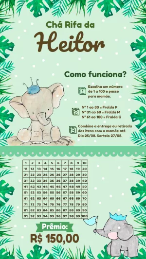 Convite Chá Rifa Elefante Safari para Editar Online