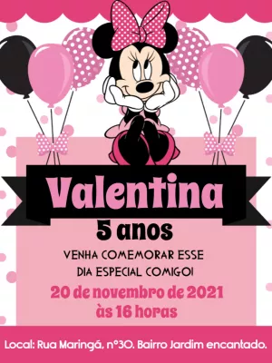 Convite de Aniversário Minnie Mouse Rosa para Editar Online