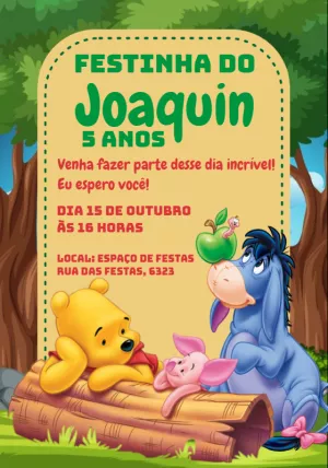 Convite de Aniversário Ursinho Pooh para Editar Online