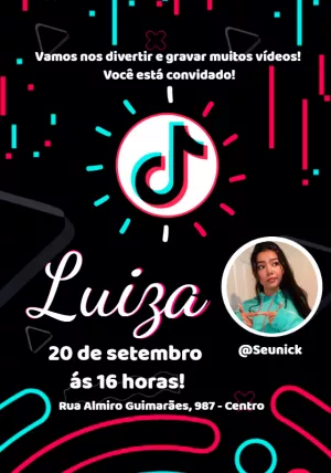 Convite de Aniversário TikTok com Foto para Editar Online