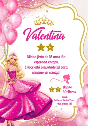 Convite de Aniversário Barbie Rosa para Editar Online