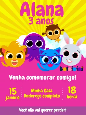 Convite Aniversário Bolofofos com a Turma para Editar Online