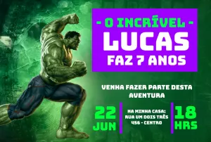 Convite de Aniversário do Hulk Editável Online para Imprimir