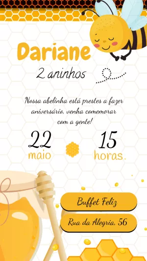 Convite de Aniversário Abelhinha Fofa para Editar Online