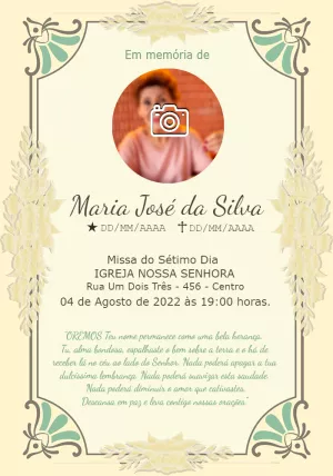 Convite Missa de Sétimo Dia com Foto para Editar Online