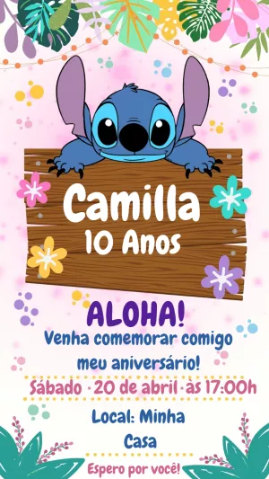 Convite Aniversário Stitch Tropical para Editar Online