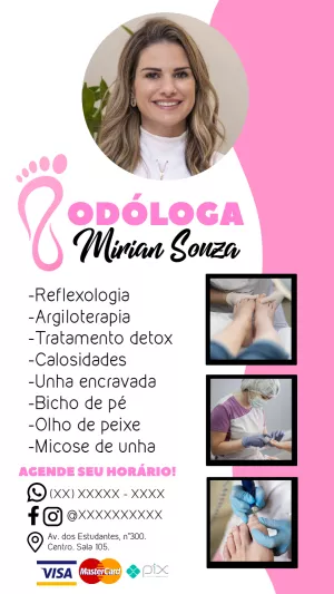 Cartão de Visita Podologia Editável Online para Divulgação