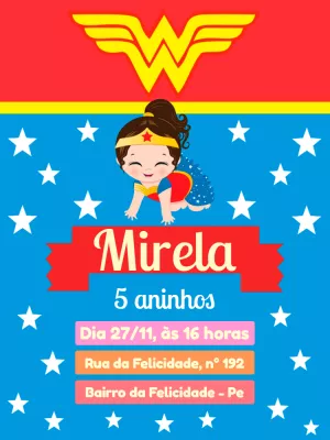Convite Aniversário Mulher Maravilha Baby para Editar Online