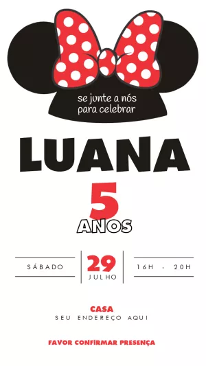 Convite de Aniversário Minnie Vermelha para Editar Online