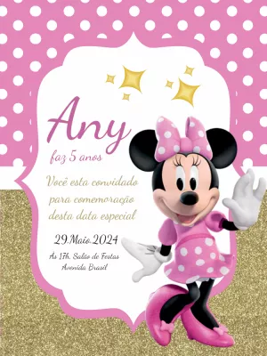 Convite de Aniversário Minnie Rosa Editável Online