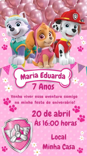 Convite de Aniversário Skye Patrulha Canina para Editar Online