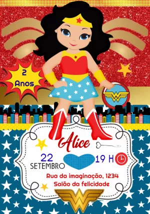 Convite Aniversário Mulher Maravilha para Editar Online