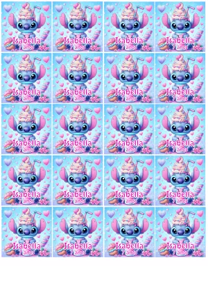 Adesivo Aniversário Stitch Doceria para Editar e Imprimir