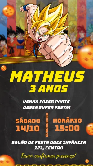Convite de Aniversário Dragon Ball Z com Goku para Editar Online
