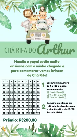 Rifa Chá de Bebê Safari com Animais para Editar Online