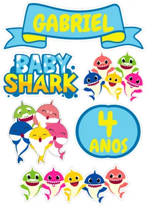 Topo de Bolo Baby Shark com Personagens para Editar Online