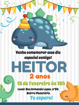 Invitación de cumpleaños Dinosaurio – Estático – Gley Leobas