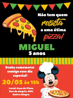 Convite Aniversário Pizzaria do Mickey Mouse para Editar Online