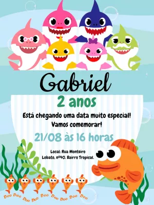 Convite de Aniversário Baby Shark para Editar e Imprimir
