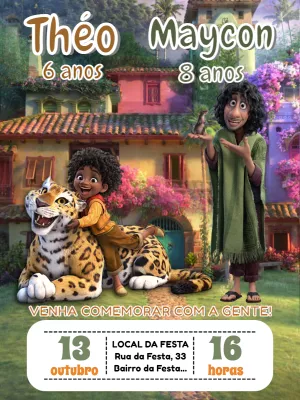 Convite Aniversário Duplo Encanto com Bruno e Antônio para Editar