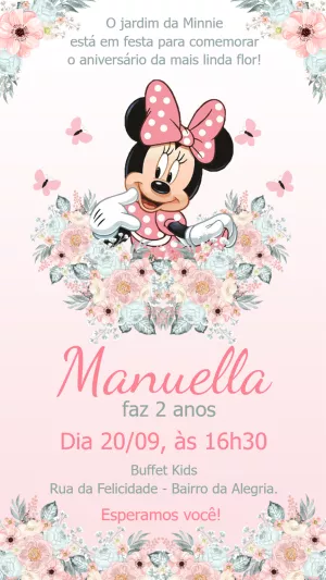 Convite Aniversário Minnie Jardim Encantado para Editar Online