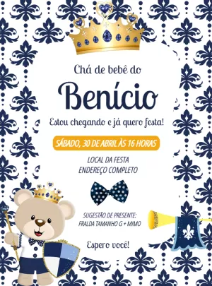 Convite Chá de Bebê Ursinho Príncipe para Editar Online