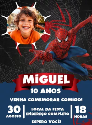 Convite de Aniversário Homem Aranha com Foto para Editar