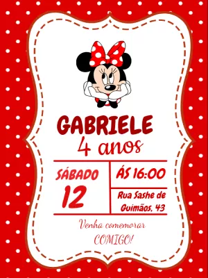 Convite de Aniversário Minnie Mouse Vermelha para Editar Online
