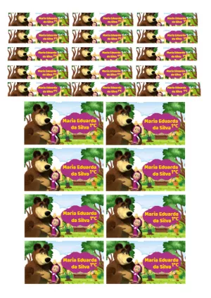 Etiqueta Escolar Masha e o Urso com Personagens para Editar