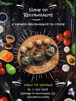 Folheto de Restaurante com Foto para Editar e Imprimir