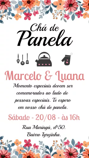 Convite Chá de Panela Floral Delicado para Editar Online
