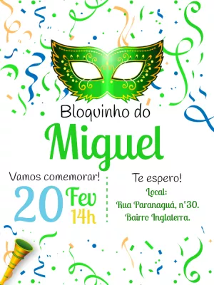 Convite Aniversário Bloquinho de Carnaval para Editar Online