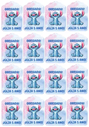 Tag de Agradecimento Stitch para Aniversário para Editar