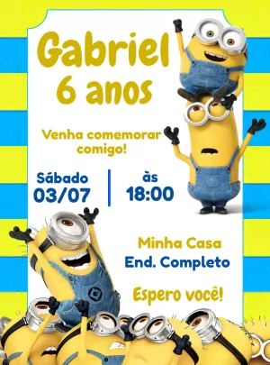 Convite de Aniversário Minions para Editar e Imprimir