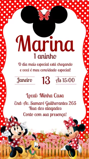Convite Aniversário Minnie Vermelha para Editar Online