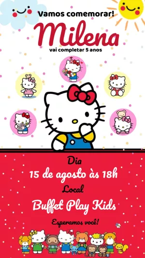 Convite de Aniversário Hello Kitty para Editar Online