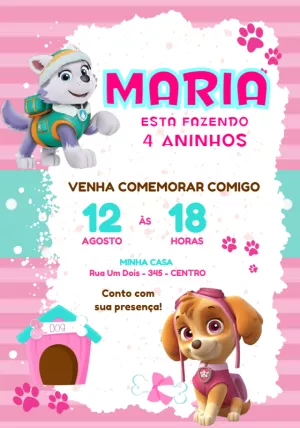 Convite de Aniversário Skye e Everest Rosa para Editar Online