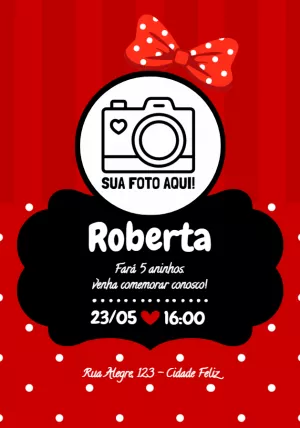 Convite de Aniversário Minnie Mouse com Foto para Editar Online
