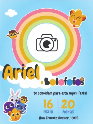 Convite de Aniversário Bolofofos com Foto para Editar Online