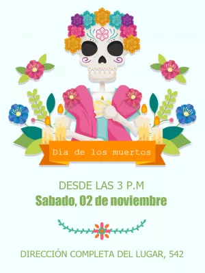 Invitación Día de los Muertos con Calavera para Editar Online