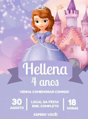 Convite de Aniversário Princesa Sofia Editável Online