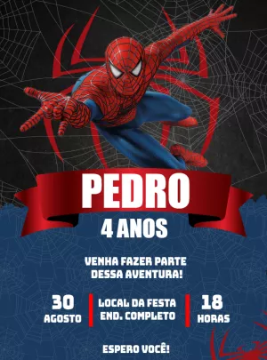 Convite de Aniversário do Homem Aranha Editável Online