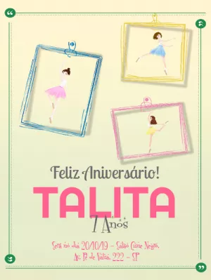 Convite de Aniversário Bailarina Delicada para Editar Online