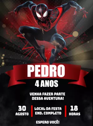Convite de Aniversário Homem-Aranha Miles Morales para Editar